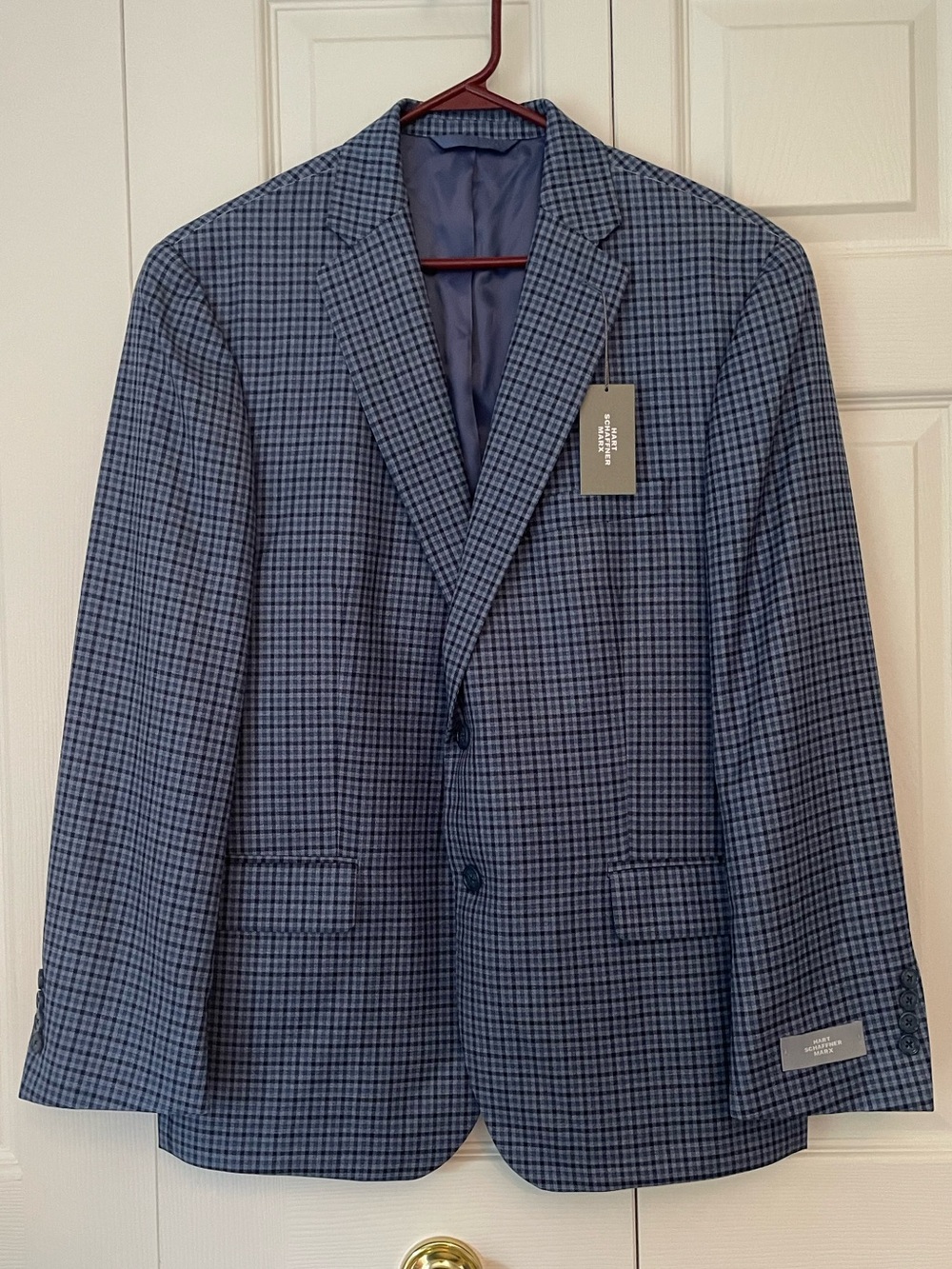 NWT $495 Hart Schaffner Marx Blue Checked Sport Coat 44 Short